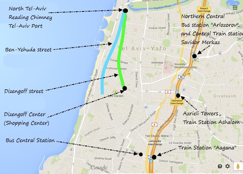 karte Tel Aviv sabiedriskais transports
