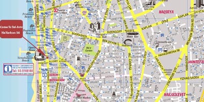 Karte Tel Aviv, un apkārtējās teritorijās